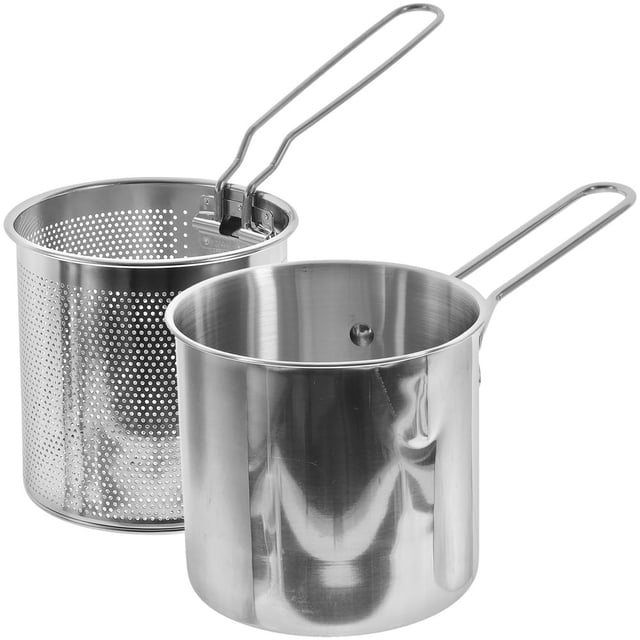 HLONK Stainless Steel Fryer Mini Basket Deep Frying Pan with Pot Home Kitchen Tool Small Handle Dumpling Skimmer