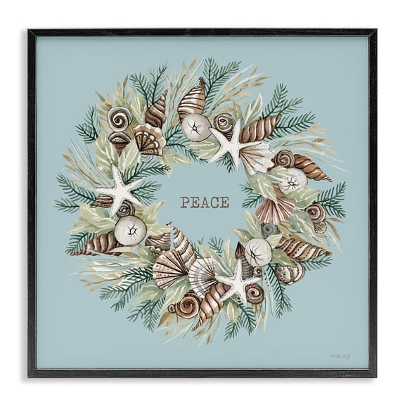 Stupell Industries Coastal Coastal Holiday Peace Wreath Black Framed Giclee Art, 17 x 17, by Cindy Jacobs