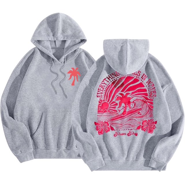 Pink Graphic Hoodie For Women 2024 Cute Preppy Sweatshirt Long Sleeve Drawstring Pullover Tops With Pockets