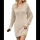 thumbnail image 3 of Suéter Ajustado de Crochet con Aberturas para Mujer, Vestido Sexy, Informal, Elegante, de Larga, con Cuello en V. Beige XL, 3 of 8