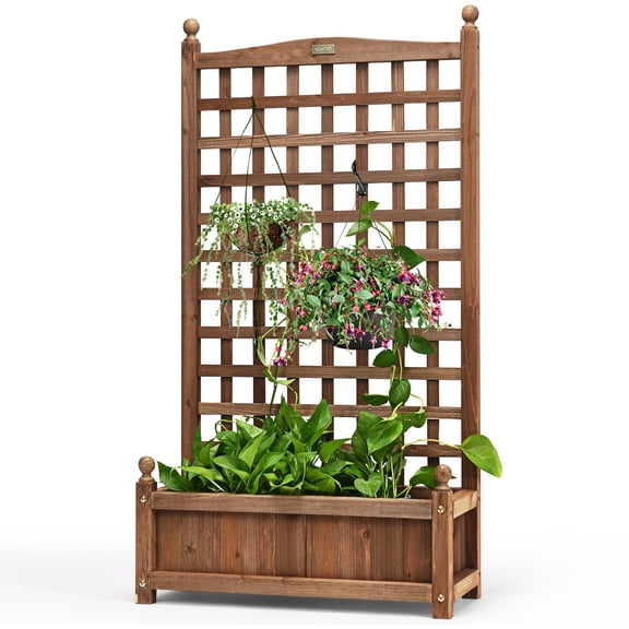 Wood Planter Box W/ Trellis Weather-Resistant 25"x11"x48" Decoration