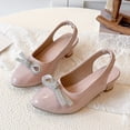 thumbnail image 2 of Girls Dress Shoes Flower Girl Mary Jane Low Heels Pointed Closed Toe Wedding Party Rhinestone Bow Pumps Comfy Footbed Slingback Heeled Sandals Pink 9.5 Toddler, 2 of 6