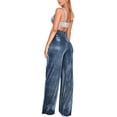 thumbnail image 4 of Pantalones de pierna ancha plateados de cintura alta con personalidad para mujer, pantalones de cintura alta para mujer, 4 of 5