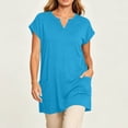 thumbnail image 7 of TGSLY Women's V Neck Tunic Tops Dressy Casual Short Sleeve Solid Color Shirts Relaxed A-Line Fit Curved Hem Blouses with Side Pockets XXXXXL, 7 of 7