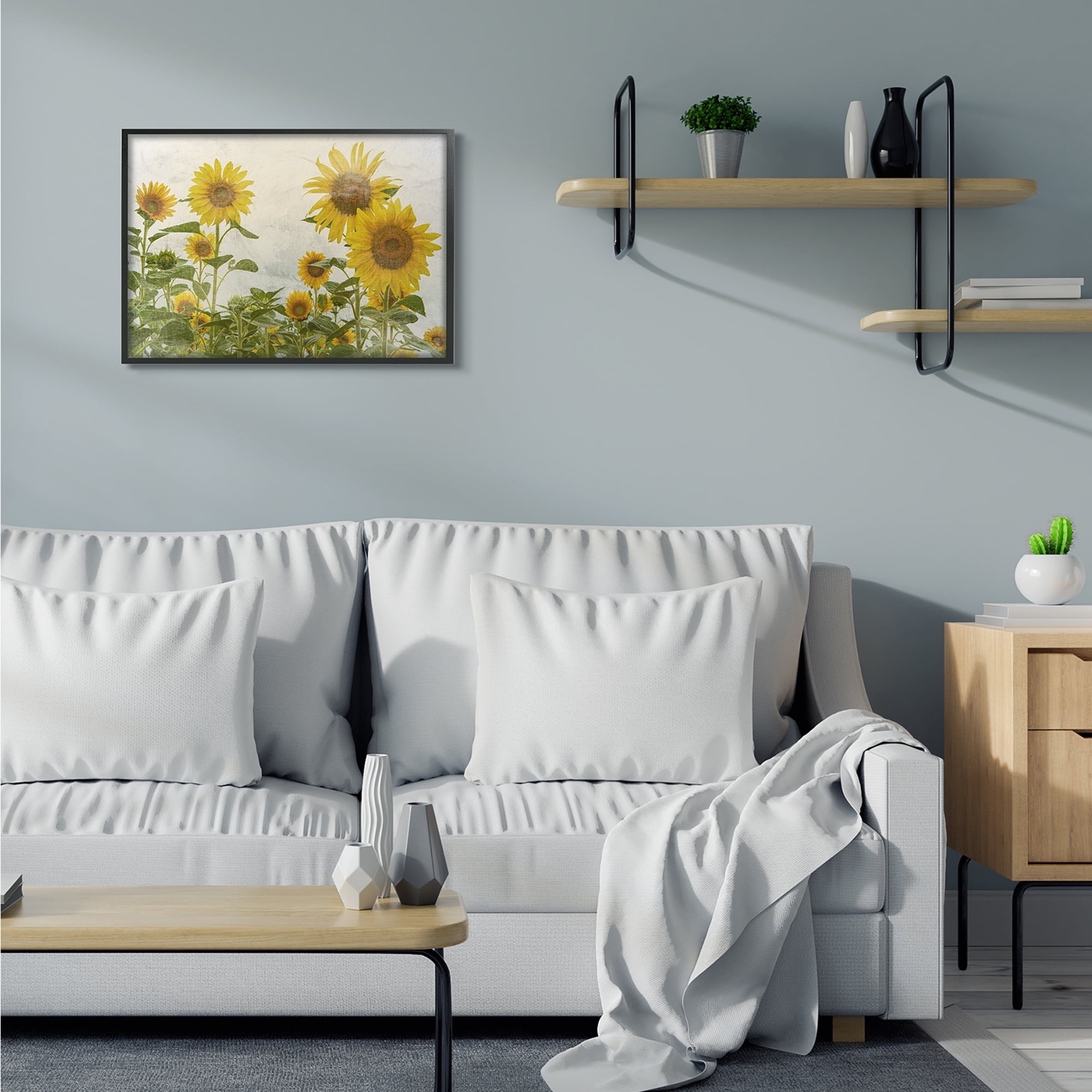 Stupell Industries Sunflower Garden Farm Burlap Textured Design Photography Black Framed Art Print Wall Art, 24x30, by Ann Bailey