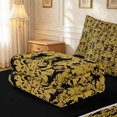 thumbnail image 5 of meiyoeat Rustic Damask Zipper Queen Comforter Set with Fitted Sheet and 2 Pillowcases,Retro Print Zipper Bedding Set For Adults,Gold Black,Black Reversible,4 Pieces, 5 of 7