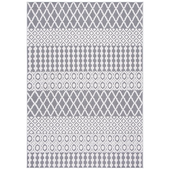 SAFAVIEH Cabana Elouise Ivory/Grey 2'2"X9' Runner Indoor/Outdoor Area Rug Ivory/Grey, 5'5" x 7'7"