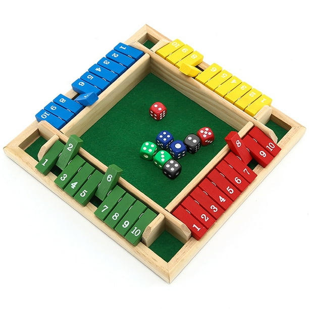Juegos de mesa,Juego de 4 jugadores para cerrar la caja, ecológico, de madera, interactivo, para cerrar la caja, juego de dados con números digitales, juegos de cuatro lados sin rebabas, juguete para Muyoka Hogar