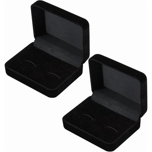 2Pcs Flocking Cufflinks Boxes Black Rectangle 3x2.4x1.2in Cuff Links Storage Box for Jewellery Display Earrings Ear Stud Tie Clip Holder Packaging Case Organizer Men Wedding Gifts for DIY