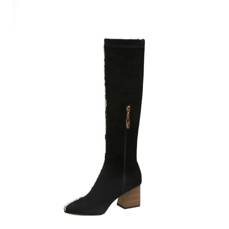 

Gzztg Shoes Women New Square Toe Thick Heel Color Matching British Style Women S Boots Fashion