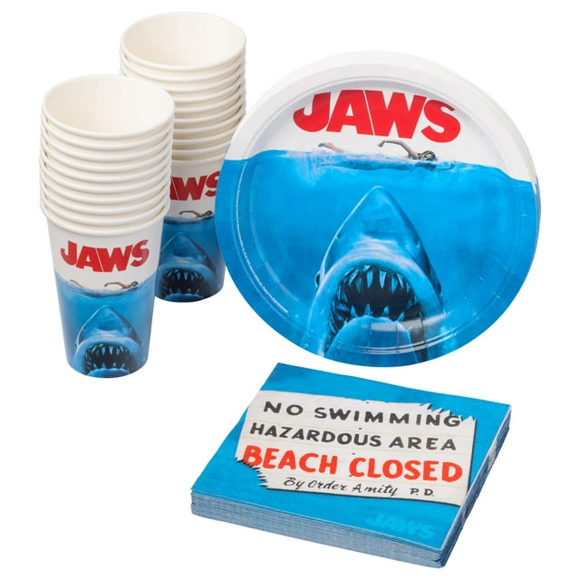 Juego de artículos de fiesta Silver Buffalo Jaws, paquete de 60 con platos, servilletas y tazas