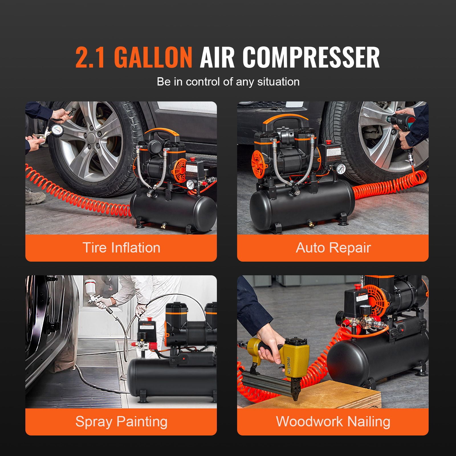 900W Ultra Quiet Oil-Free Air Compressor | 2.1 Gallon Portable Pancake Tank | 2.2 CFM @ 90 PSI | 70 dB Low Noise | Ideal for Inflation, Nail Guns, Airbrushing, Hobbies & DIY Projects