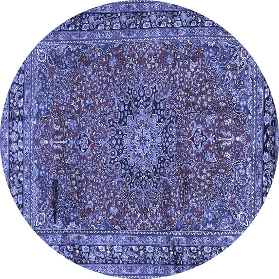 Ahgly Company Machine Washable Indoor Round Persian Blue Traditional Area Rugs, 4' Round