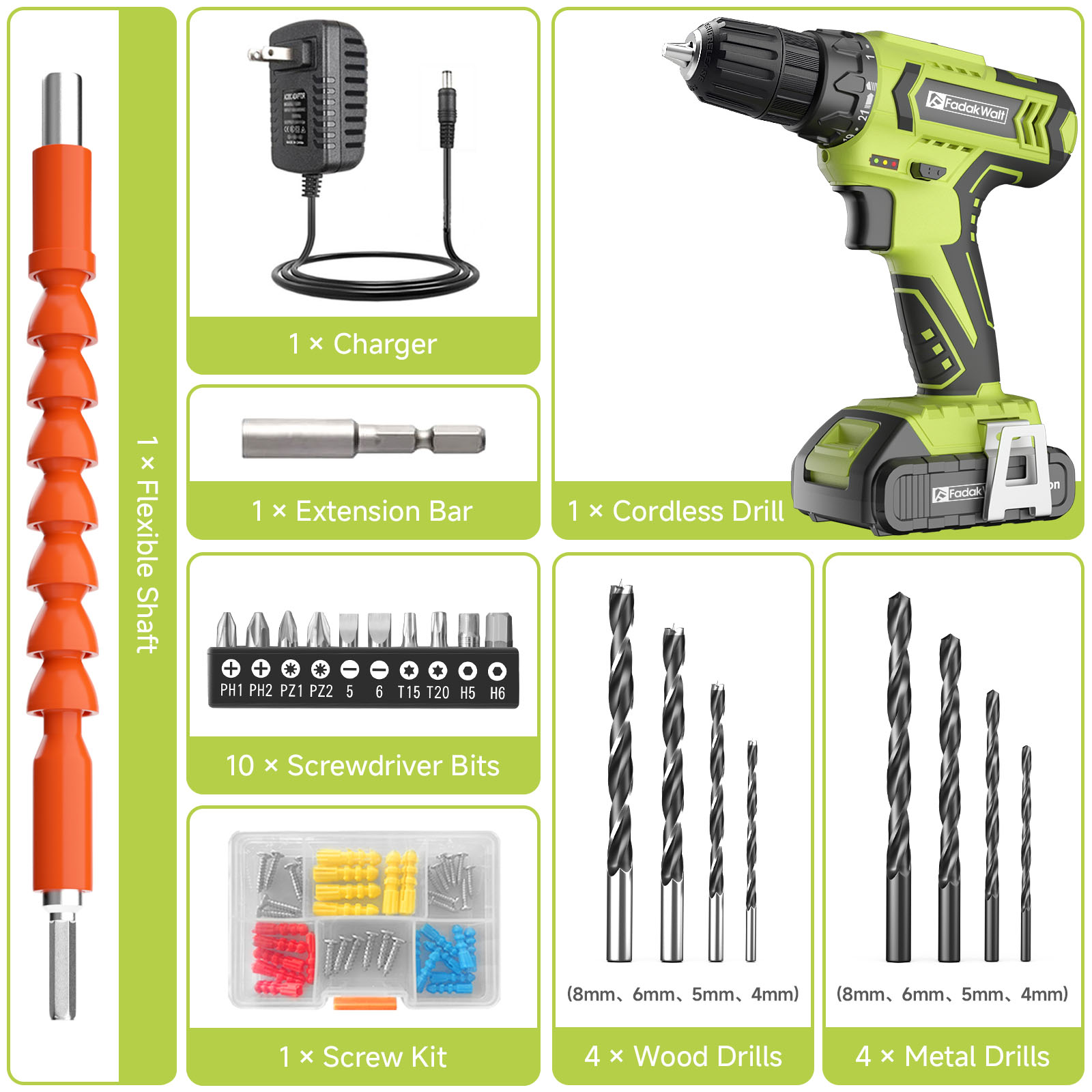 FADAKWALT 20V Cordless Drill Set with 30pc Bits photo 6