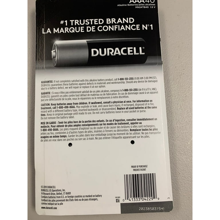 Duracell Plus AAA Batteries Box of 40 Bulk Pack MN2400 LR03