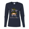 thumbnail image 3 of Autism Awareness Mom Life Messy Hair Bun | Cool Support Neon Print Bandana Mother's Day Womens Graphic Long Sleeve T-Shirt, Navy, Large, 3 of 5