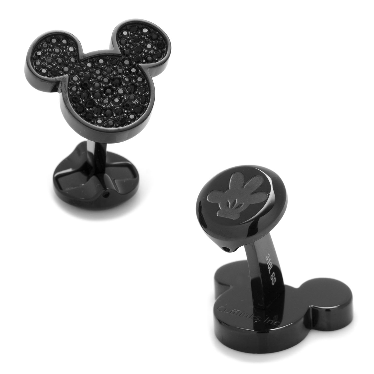 Disney Stainless Steel Black Pave Crystal Mickey Mouse Cufflinks