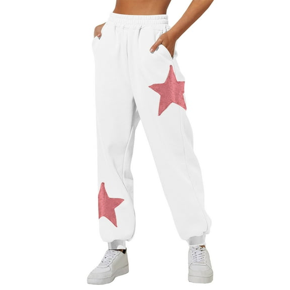 ZyeKqe Cinch Bottom Sweatpants for Women Drawstring Elastic Waist Fleece Pants Star Print Baggy Joggers with Pockets