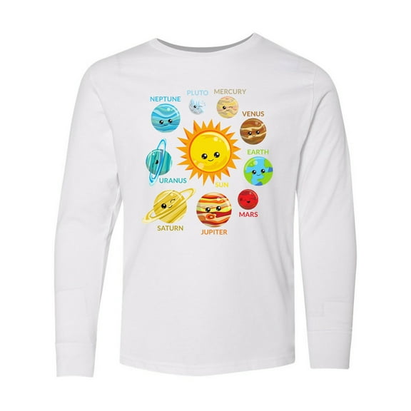 Inktastic Cute Planets, Solar System, Space, Cosmos, Galaxy Long Sleeve Youth T-Shirt