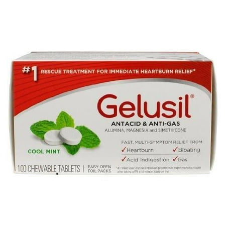 2 Pack Gelusil Antacid & Anti-Gas Cool Mint Chewable Tablets 100 Tabs