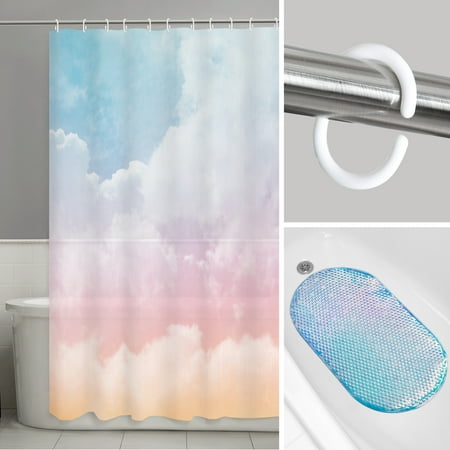 Maytex Rainbow 14-Piece Bath Set: INCLUDES 1 PEVA Shower Curtain, 1 Tub Mat, 12 Shower