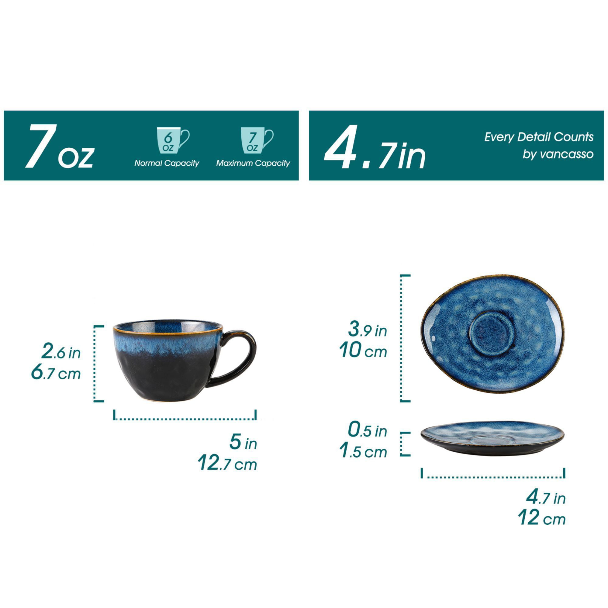 vancasso Porcelain Coffee Mug Set Ceramic Tea Cup - 300 ml Coffee Cup Set  Mug Set of 4, Water Cup Blue/Green/Yellow/Turquoise, Mandala Patterns