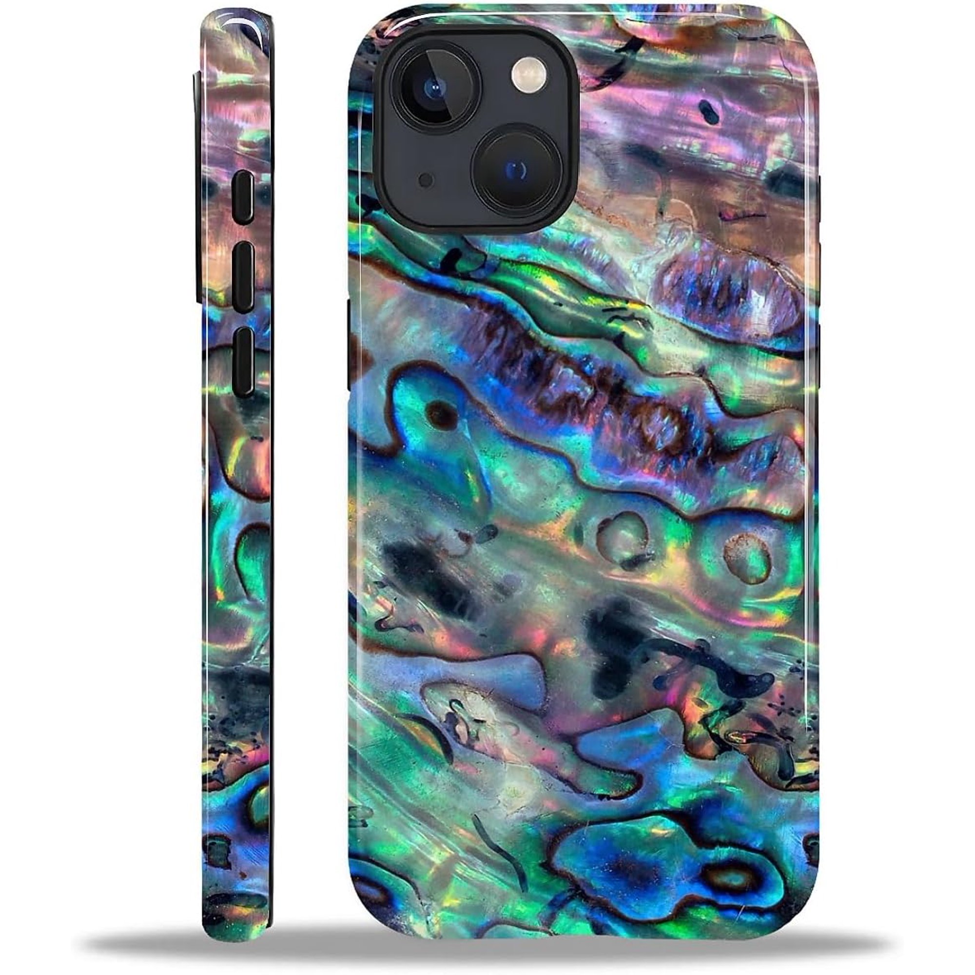 Compatible with iPhone 15 Plus Case - Dual-Layer Protection Hard Shell with Silicone Interior Slim Scratch Resistant Shockproof for Woman Men - Blue Abalone Mollusk Shell Patten