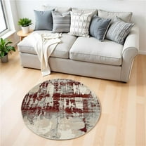 HomeRoots 552465 4 ft. Abstract Round Rug, Ivory, Red & Gray