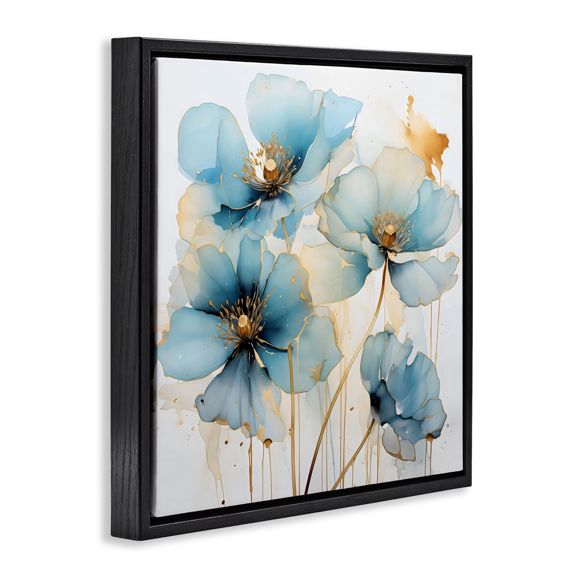 Stupell Industries Sapphire and Gold Florals Black Framed Floater Canvas Wall Art, design by Creative Studio