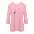 thumbnail image 2 of NAMTYQX Cancer Shirts for Women 3/4 Sleeve Trendy Crewneck Pink Ribbon Print Pink Size L, 2 of 4