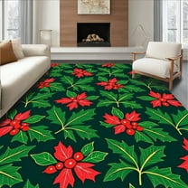 Flatwoven High Traffic Area Rug, Festive Holly Leaves Berries Christmas Evergreen Motif, Non Slip, Stain Resistant, Washable Area Rugs for Living Room, Bedroom(Red, 8X10)