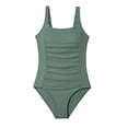thumbnail image 2 of Ticikt Girls One Piece Swimsuits, Solid Ruched Bathing Suit for Girls Full Coverage Modest Padded Swimwear,Army Green,Size:13-14 Years, 2 of 5