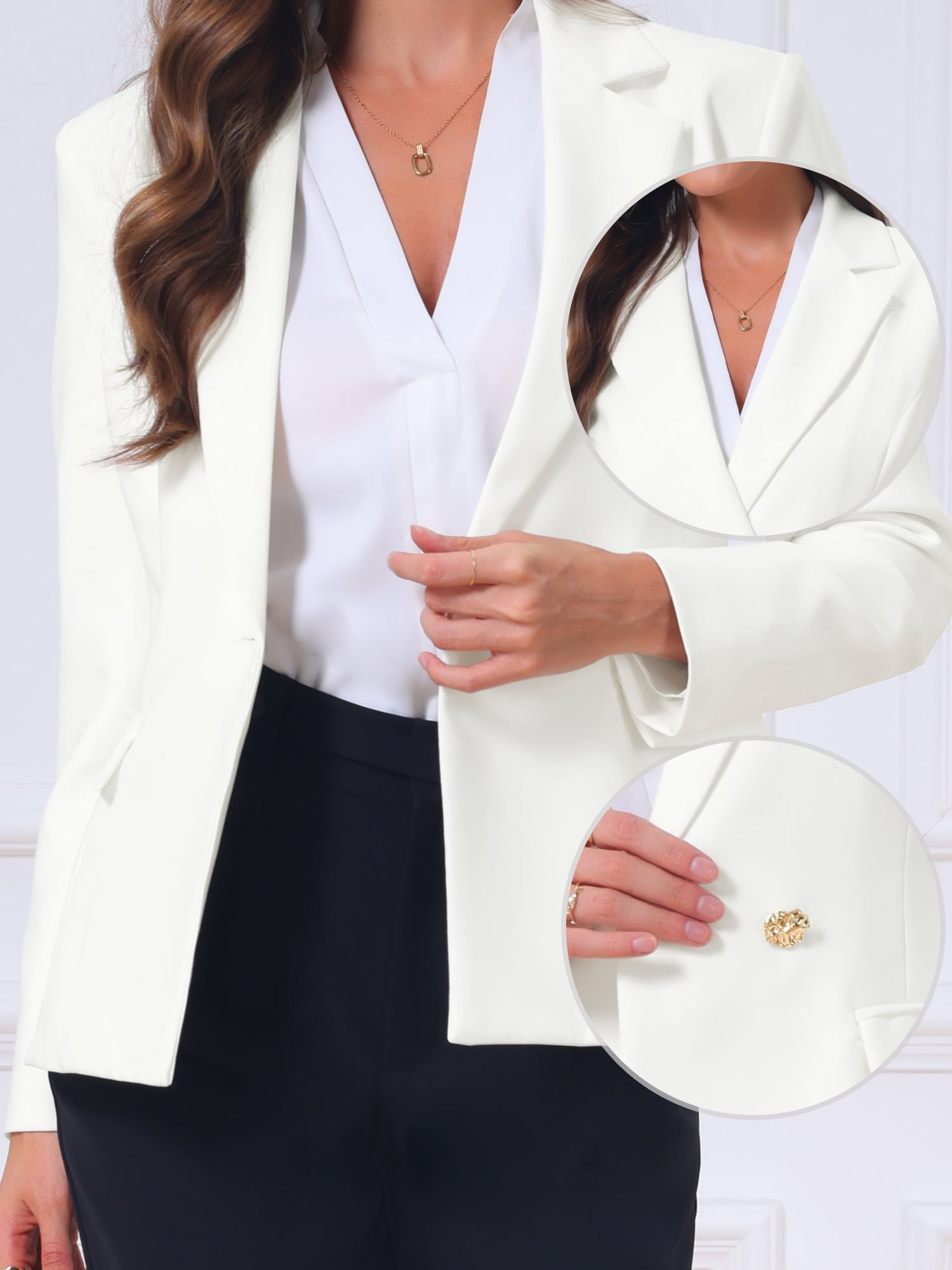 DARING DIVA Women's Stylish Office Suit Jackets Blazers M White