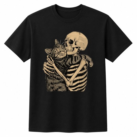 Veylor Haus Skeleton Hugging Cat Halloween, Unisex Classic Fit Graphic Tee