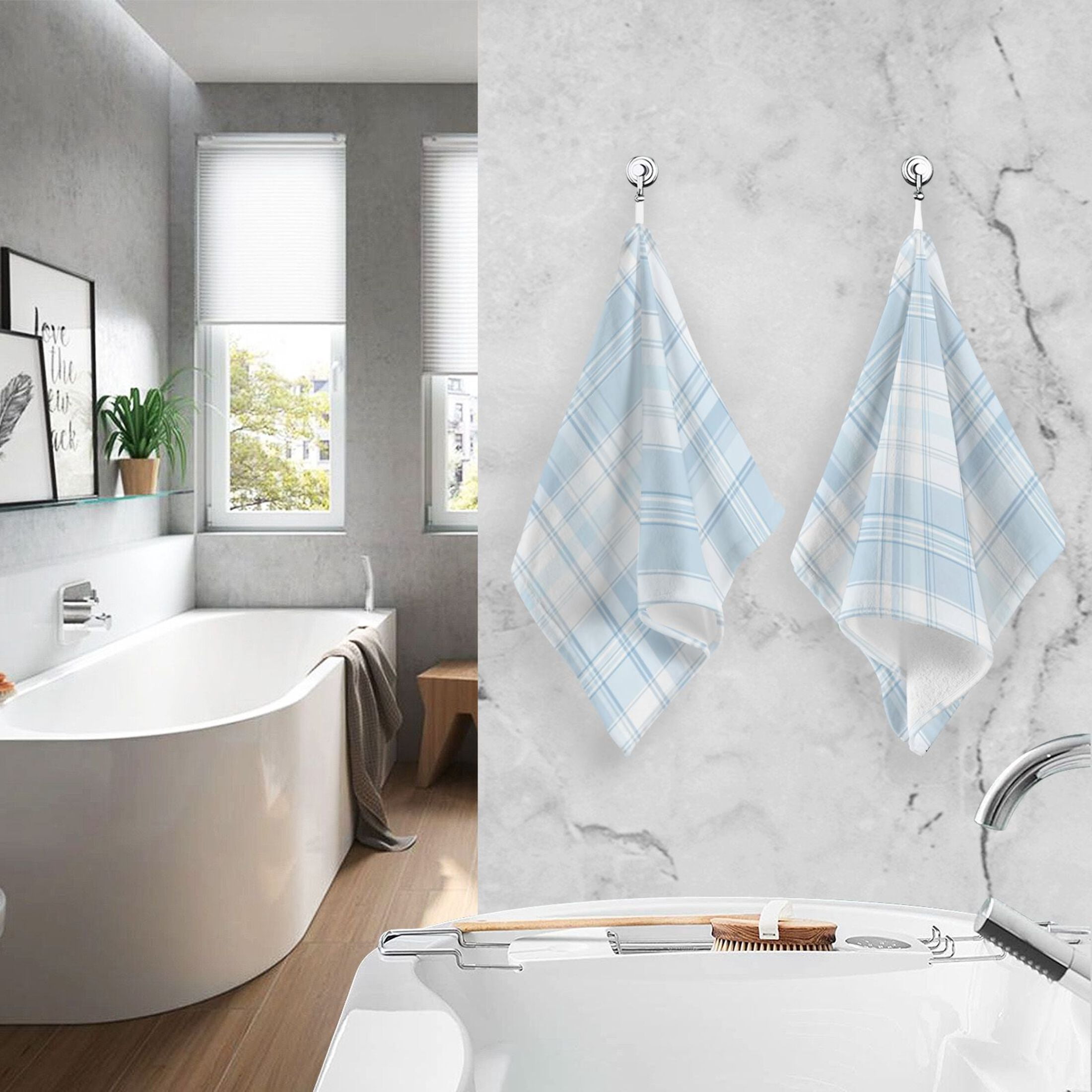 Cotton Towel Two-Piece 16x28 Inch One Sizex2 Face Towel Set Towel Set Cotton Hand Bath Towel Bathroom Beach Light Blue Cloth Stripe