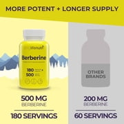 Berberine 500mg HCL Extract – from Berberis Aristata Vulgaris, 180 Vegetarian Capsules, Digestive Supplement for Overall Well-Being, 6-Month Supply, Non-GMO,1000mg per Serving, GMP Certified, USA
