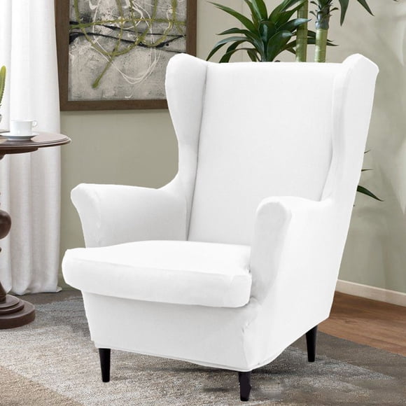 All-Season Solid Color Elastic All-Inclusive Wingback Chair Cover White