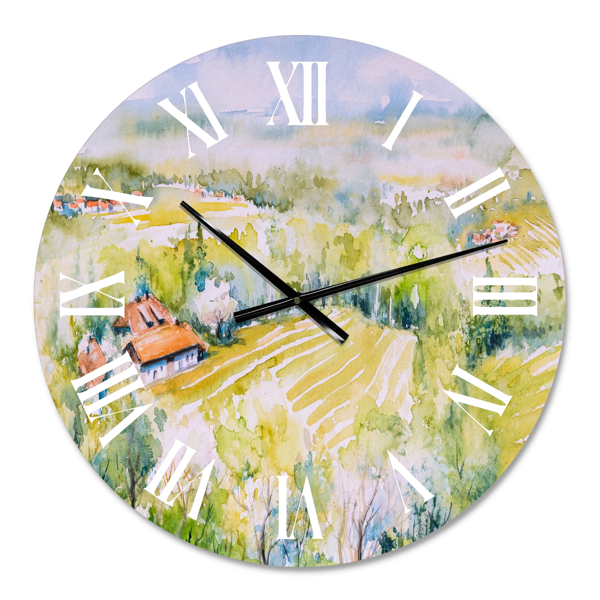 Designart 'Blossoming Green Fields In Countryside' Country Wall Clock