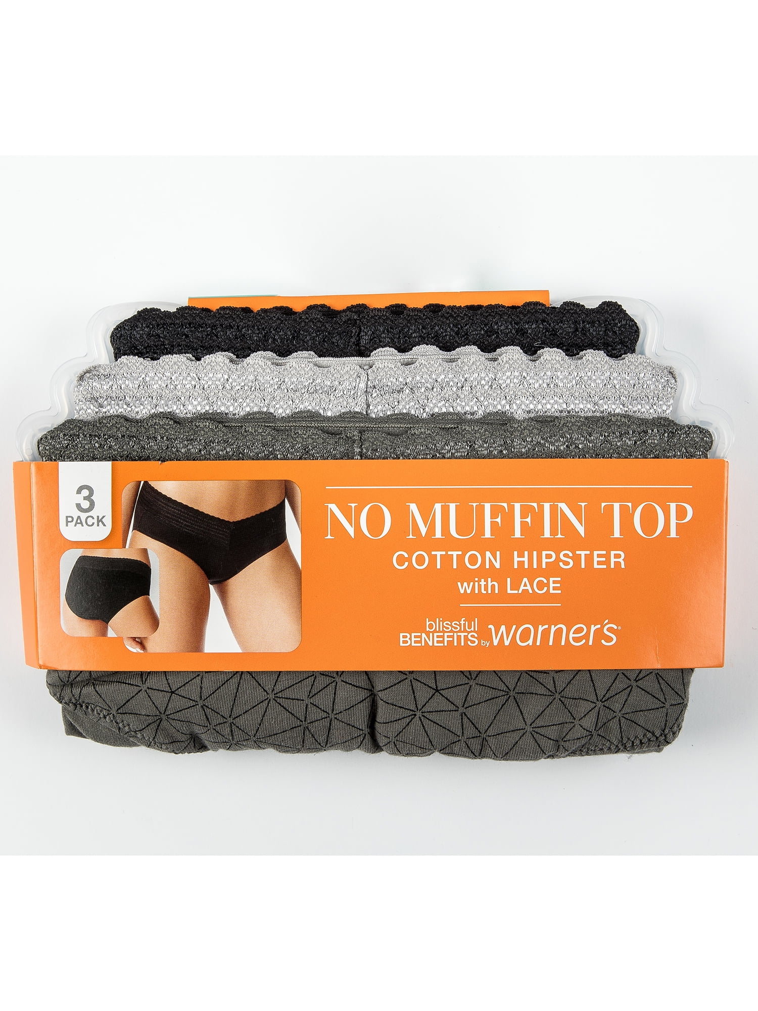 Blissful Benefits by Warner's Women's No Muffin Top Cotton Stretch Lace  Hipster Panties 3-Pack, Style RU0093W 
