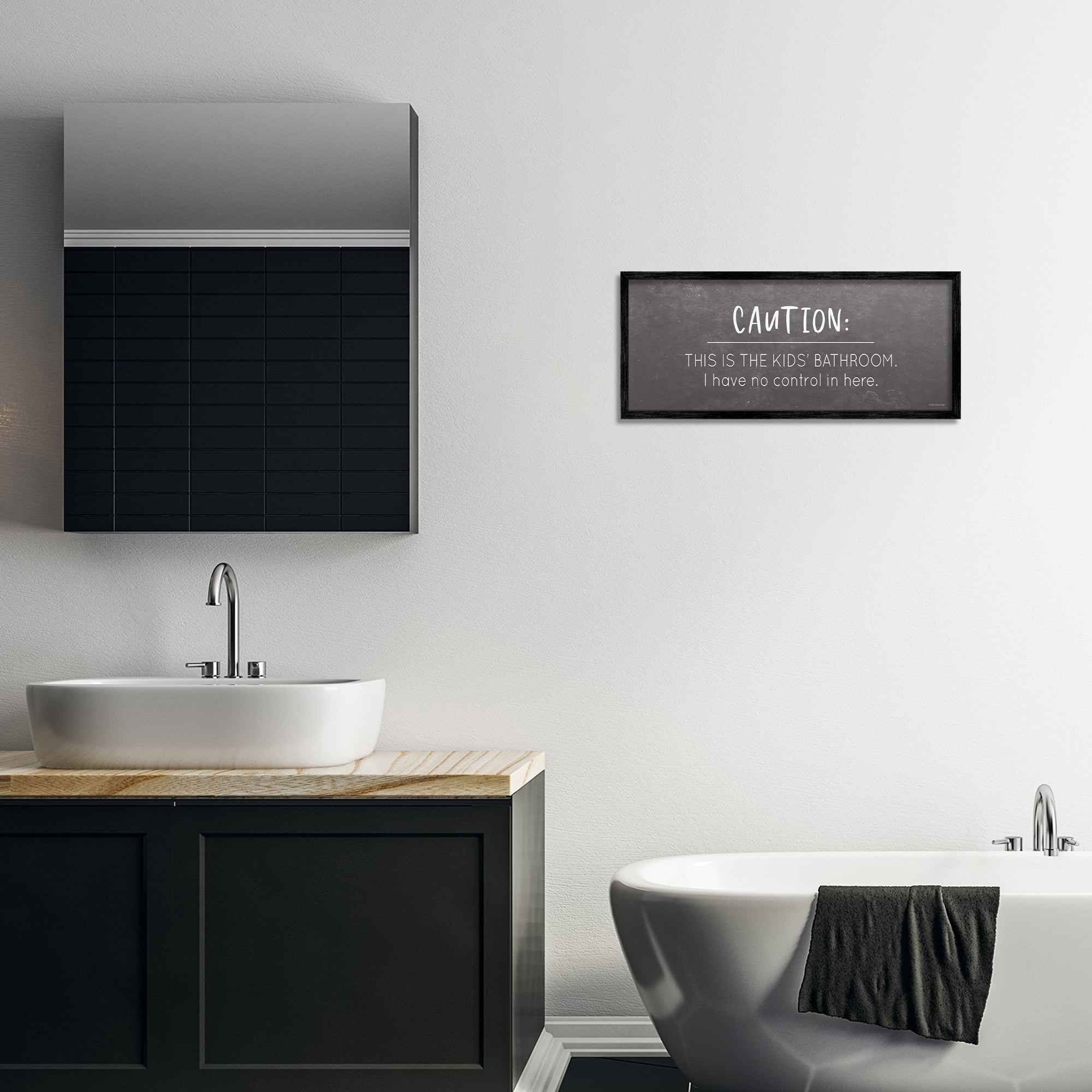 Stupell Industries No Control Here Bathroom Typography Painting Black Framed Art Print Wall Art, 24 x 10