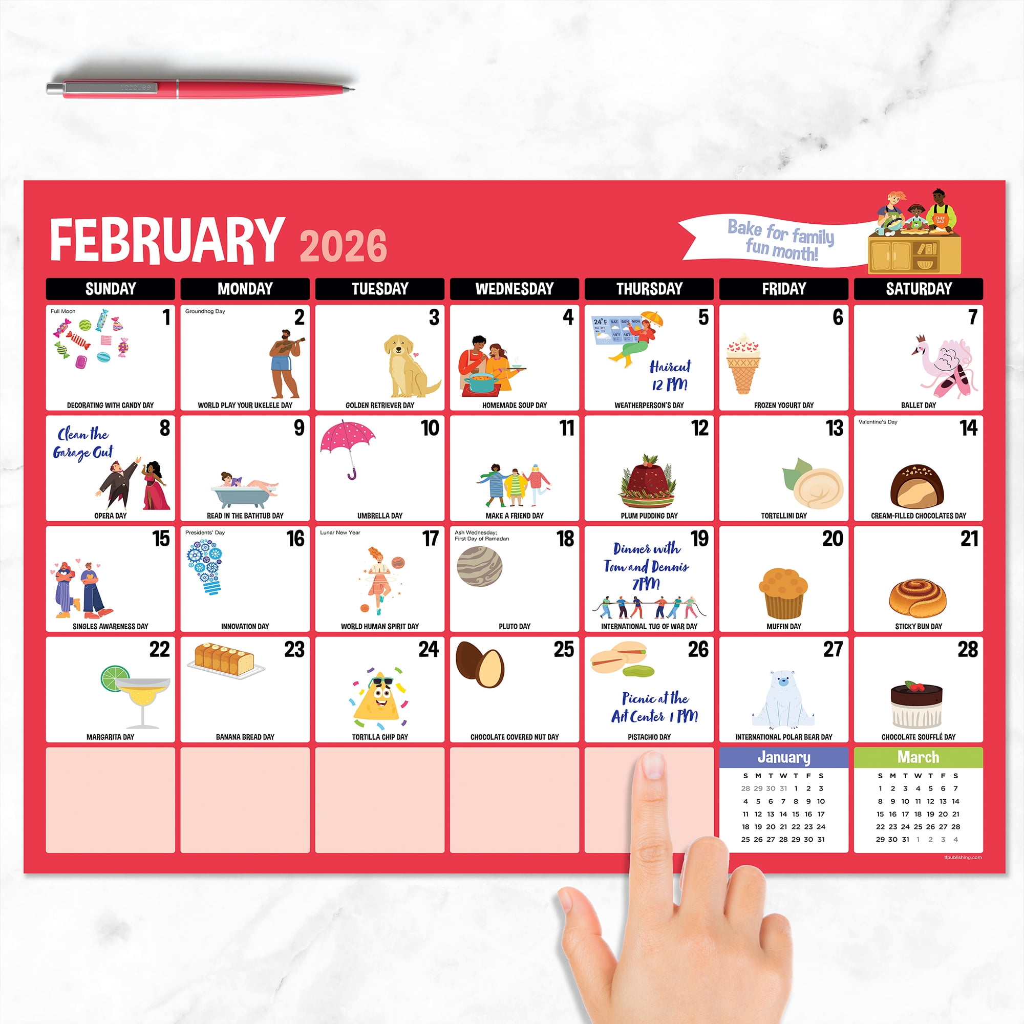 TF Publishing, Every Days A Holiday 2026 Desk Pad, 17'' X 12'', 12-Month Calendar with Stapled Binding