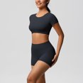 thumbnail image 5 of Women's Yoga Outfit Seamless Workout Set Sport Crop Tops High Waist Shorts Exercise Two Piece Gym Tracksuits, S, 5 of 7