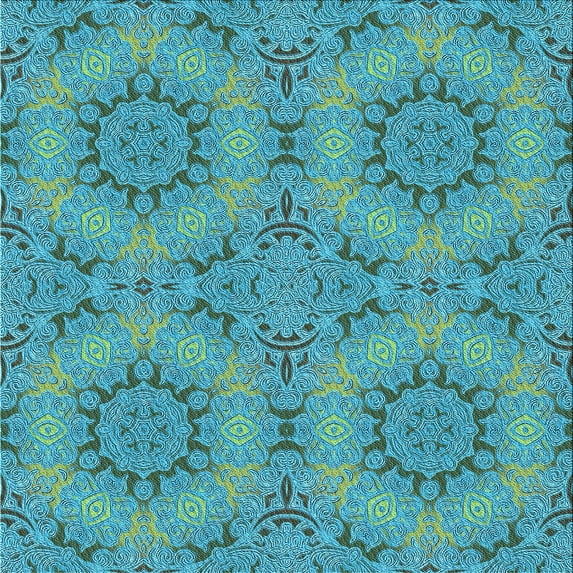 Ahgly Company Machine Washable Indoor Square Transitional Dark Cyan Green Area Rugs, 6' Square