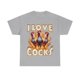 thumbnail image 1 of Camisetas divertidas con texto "I Love Cocks", de marca de moda para hombre y mujer, de algodón, informales, de gran tamaño, de manga corta, con humor y broma., 1 of 7