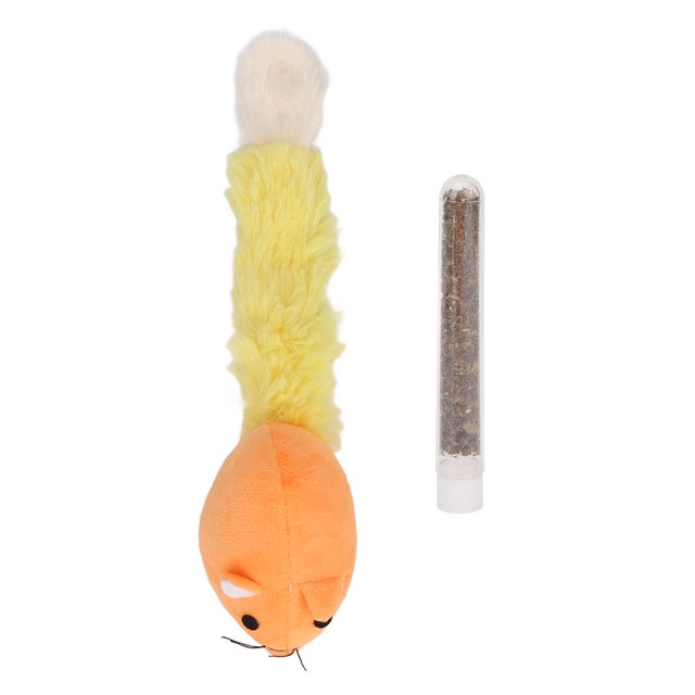 Juguete de peluche con hierba gatera, forma de ratón de cola larga, juguete de peluche interactivo suave para gato con hierba gatera para jugar a limpiar los dientes, color naranja