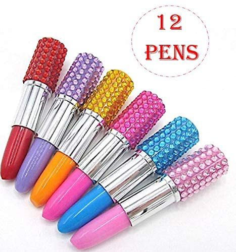 Pack of 12 Assorted Colors Dazzling Toys Adorable Bling Rhinestone Lipstick Pens 