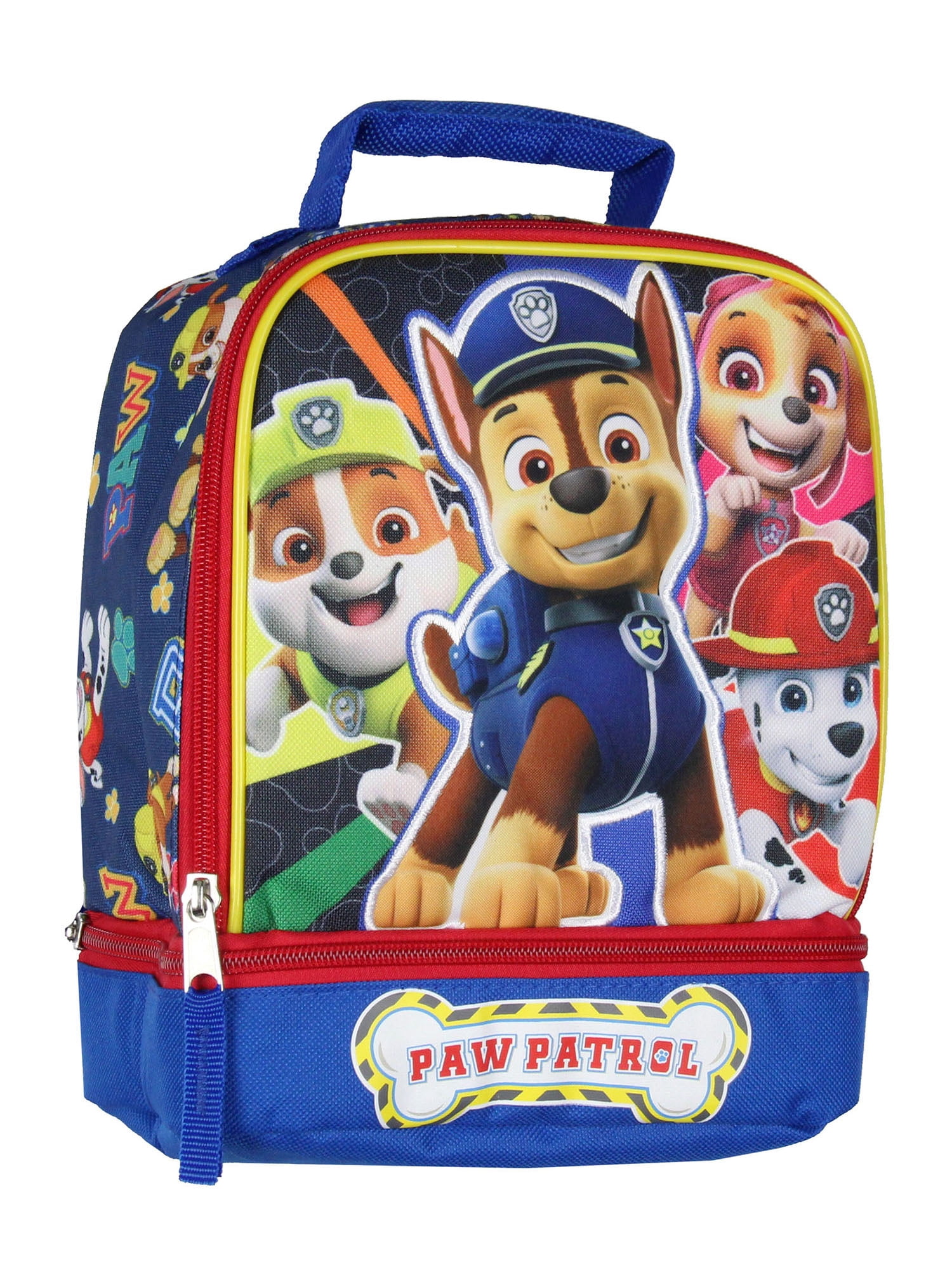 Paw Patrol Lunch Box Skye Rubble Chase Marshall Insulated Dual Compartment Kids Lunch Bag Tote 10"