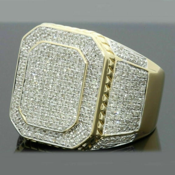 Forever Jewels 3Ct Round Good Cut Moissanite Men Cluster Engagement Ring 14K Yellow Gold Plated