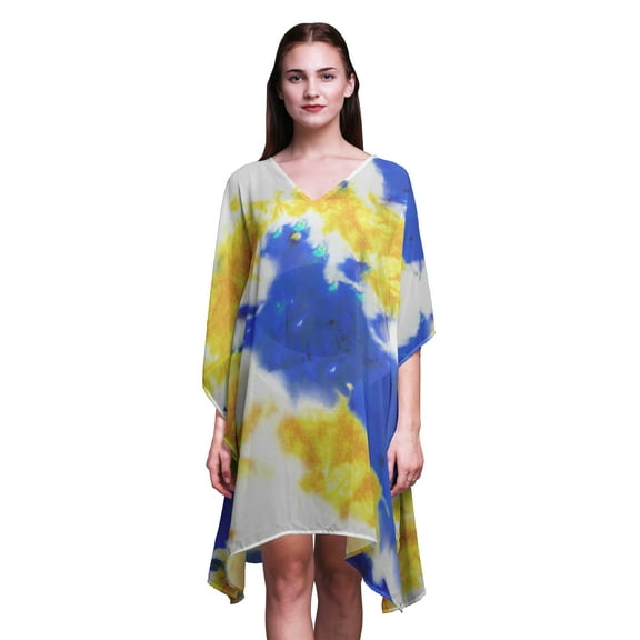 Bimba Tie-Dye Ladies Kaftan Holiday Loungewear Midi Dress Beach Coverup-4X-5X