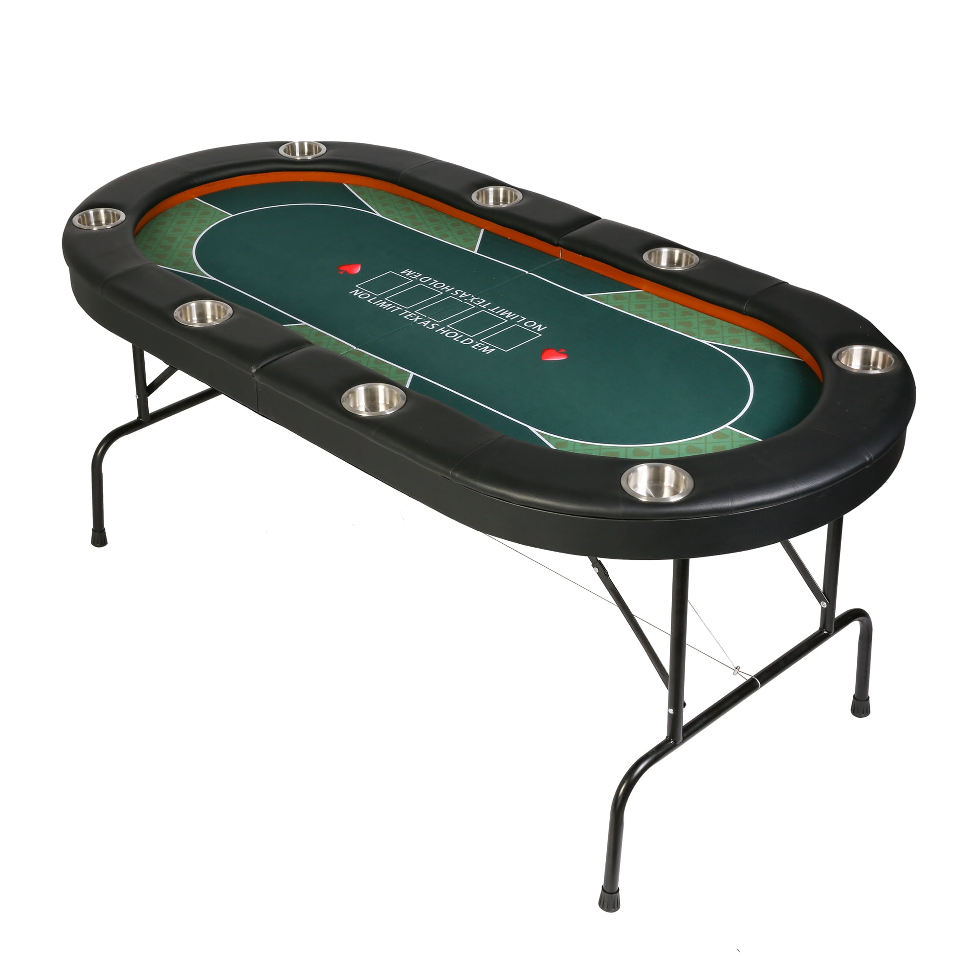 Folding Poker Table 9 Player Green Felt Chip Tray Oval Texas Holdem Black Jack